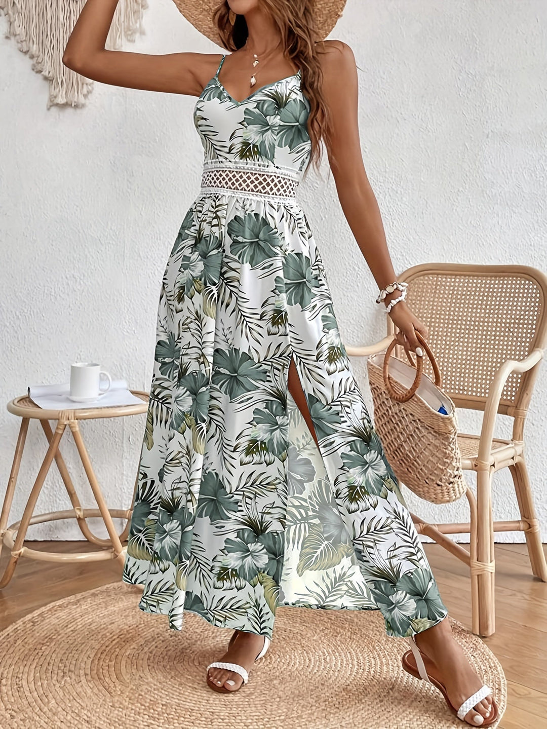 Fleurette | Floral Spaghetti Strap Sleeveless Split Maxi Dress