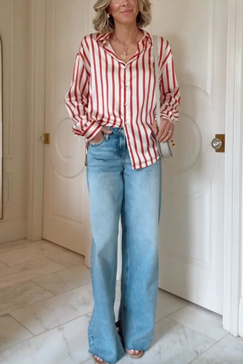 Margovil Long Sleeves Button Down Striped Blouse Shirt
