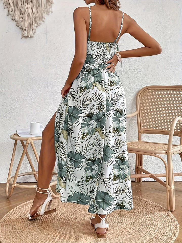 Fleurette | Floral Spaghetti Strap Sleeveless Split Maxi Dress