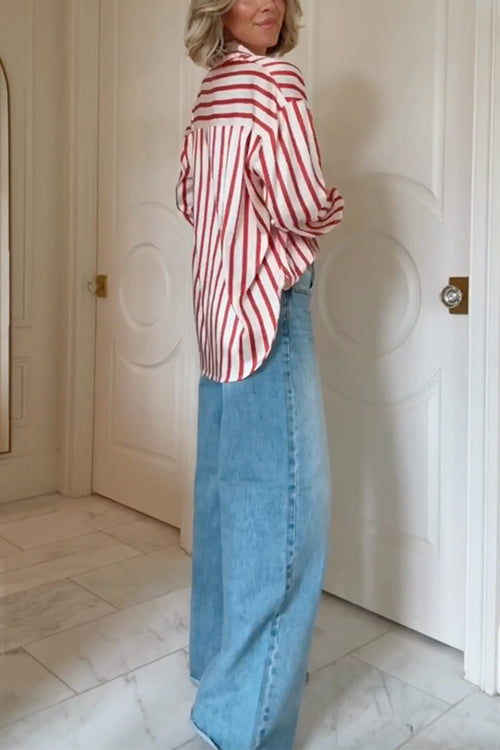 Margovil Long Sleeves Button Down Striped Blouse Shirt