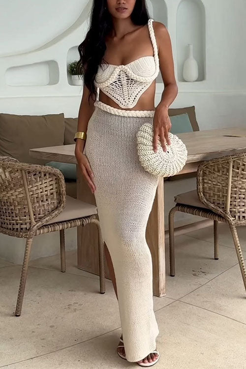 Margovil Side Slit Knit Bodycon Maxi Skirt