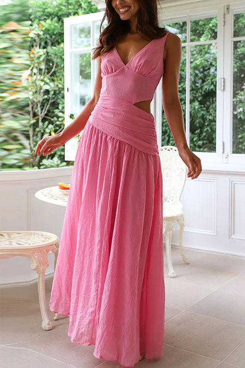 Margovil V Neck Sleeveless Cut Out Swing Maxi Dress