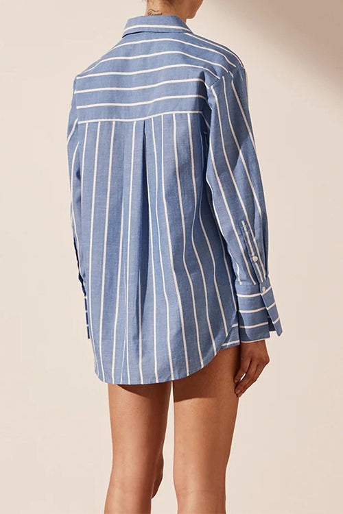 Margovil Striped Long Sleeves Curve Hem Shirt and High Rise Shorts Set