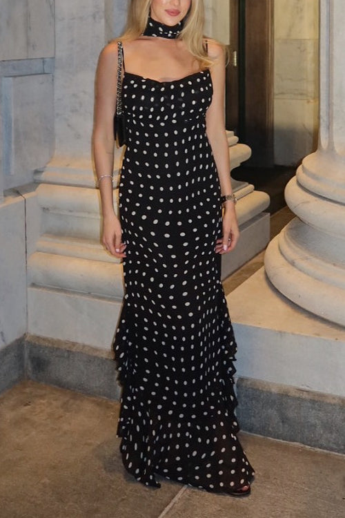 Margovil Ruffle Hem Polka Dot Maxi Cami Dress
