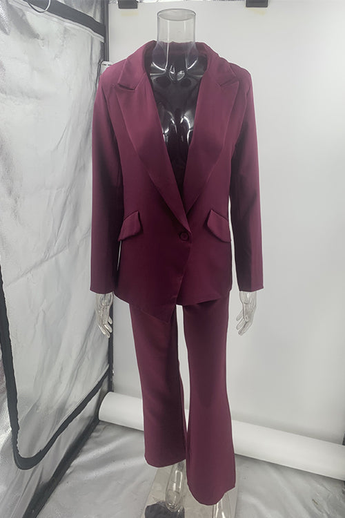 Margovil One Button Pocketed Blazer and Straight Leg Pants Power Suit Set