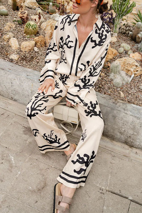 Margovil Wide Leg Reef Print Satin Pants