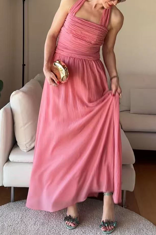 Sleeveless High Waist Ruched Flowy Maxi Dress