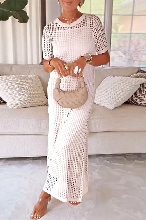 Margovil Crewneck Hollow Out Maxi Vacation Dress with Detachable Liner