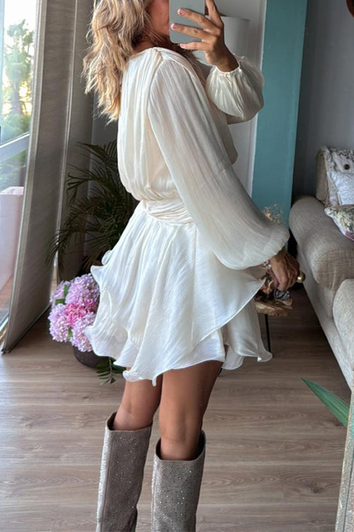 Margovil Lantern Long Sleeves Waisted Ruffle Mini Dress