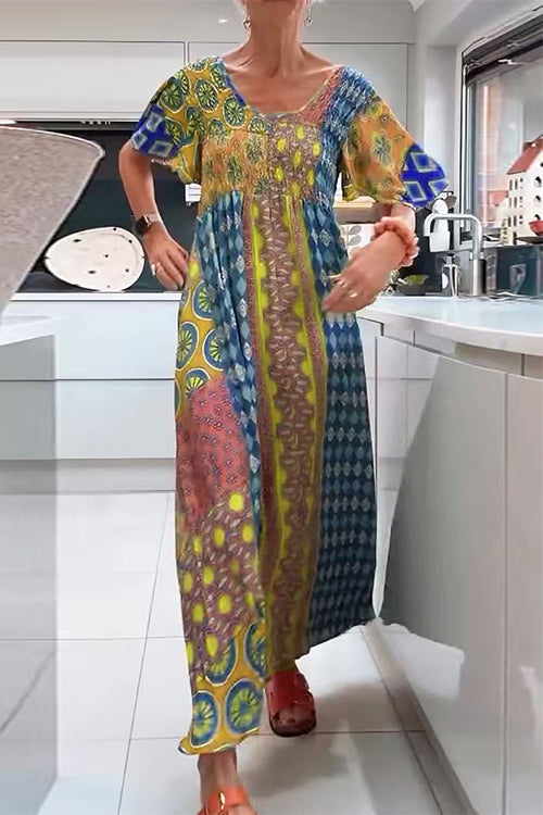 Margovil Round Neck Short Sleeves Printed Maxi Dress