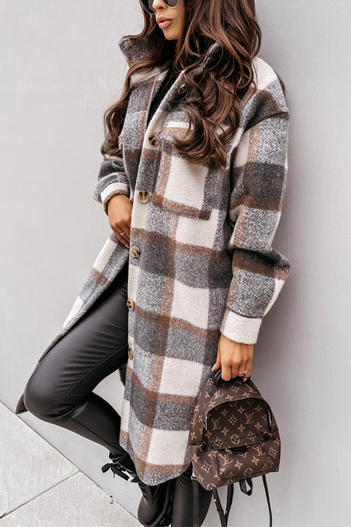 Margovil Long Sleeves Button Up Plaid Casual Shacket Jacket