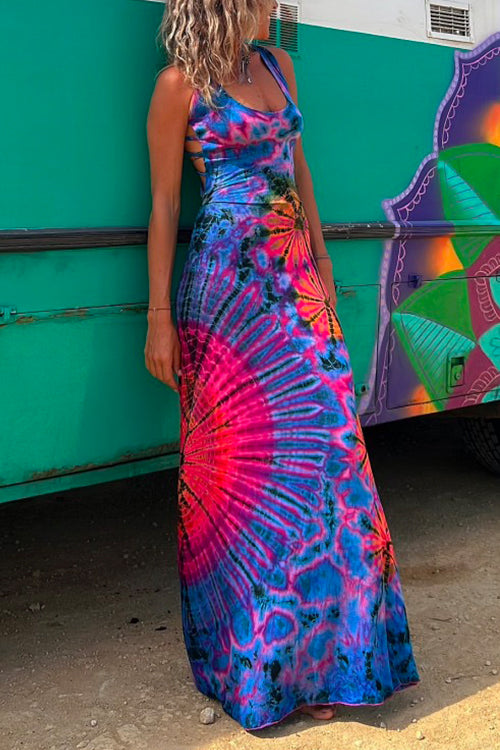 Margovil Criss Cross Backless Tie Dye Maxi Cami Dress