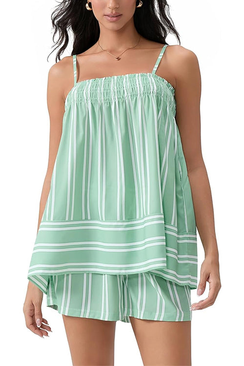 Margovil Striped Square Neck Cami Top and Shorts Lounge Set