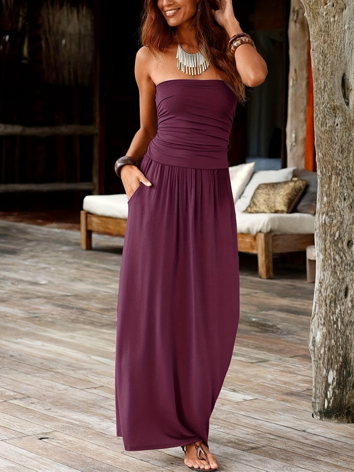 Amazara | Strapless Double Pocket Waist-Cinching Dress