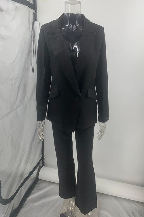 Margovil One Button Pocketed Blazer and Straight Leg Pants Power Suit Set