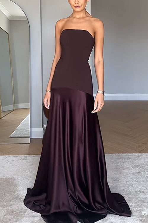 Margovil Strapless Satin Patchwork Flare Maxi Dress