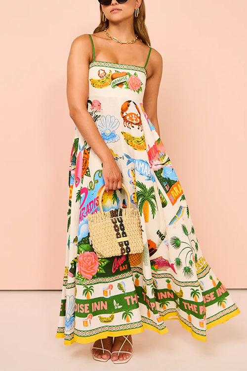 Margovil Spaghetti Strap Tropic Print Swing Maxi Vacation Dress – Brigitte&Diane Boutique