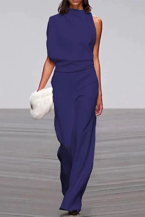 Margovil Cowl Neck One Shoulder Batwing Sleeve Party Suit