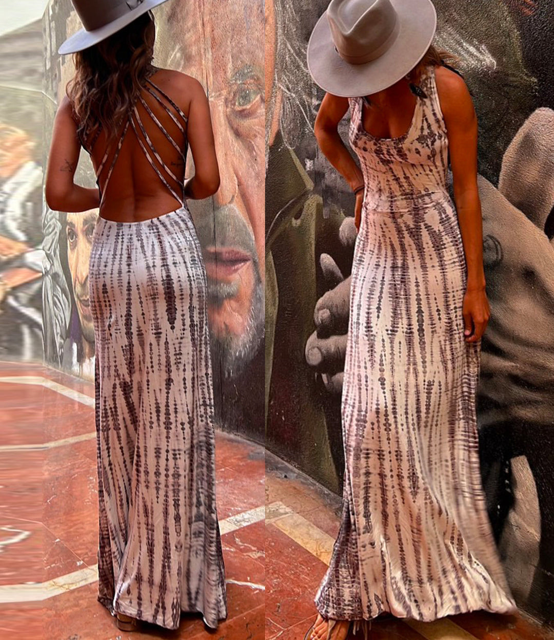 Margovil Criss Cross Open Back Tie Dye Maxi Dress