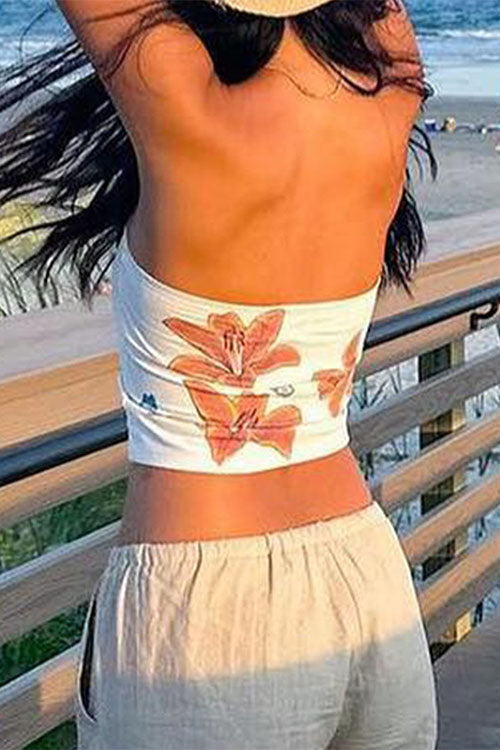 Margovil Strapless Tube Floral Print Crop Top
