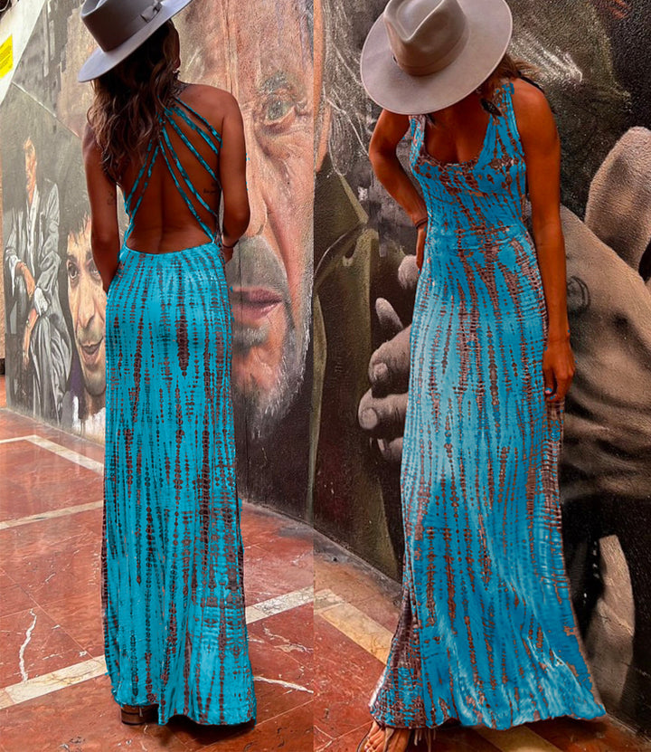 Margovil Criss Cross Open Back Tie Dye Maxi Dress