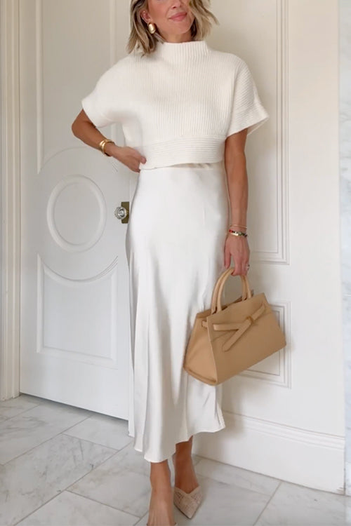 Margovil High Rise Solid Satin Midi Skirt