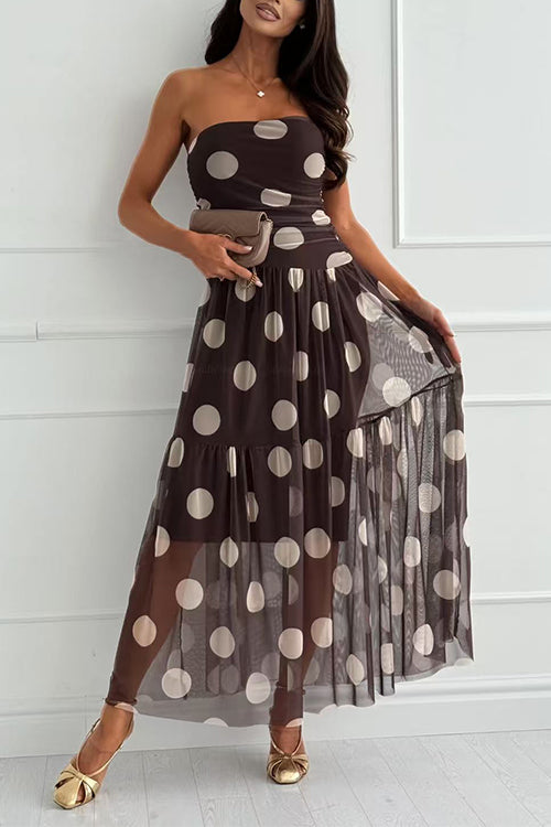 Margovil Strapless Tube Polka Dot Mesh Maxi Dress