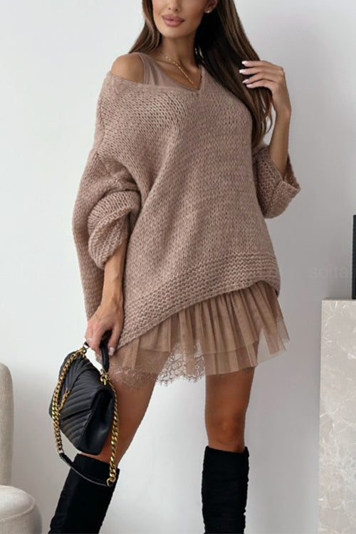 Margovil V Neck Drop Shoulder Slouchy Pullover Sweater
