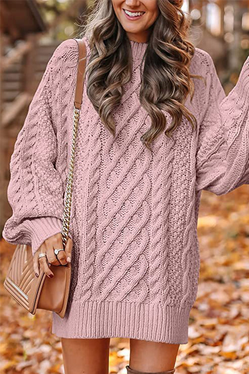 Margovil Long Sleeves Cable Knit Mini Sweater Dress