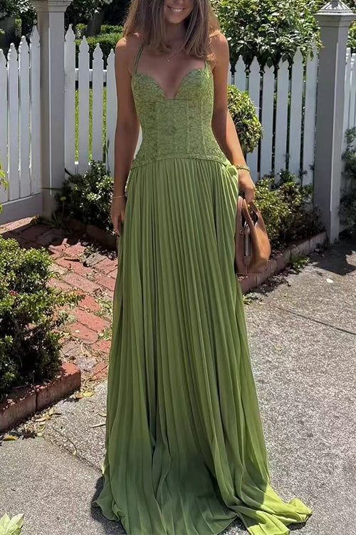 Margovil Halter Neck Back Lace-up Pleated Maxi Dress