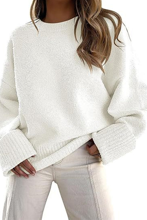 Margovil Crewneck Drop Shoulder Solid Knitted Pullover Sweater