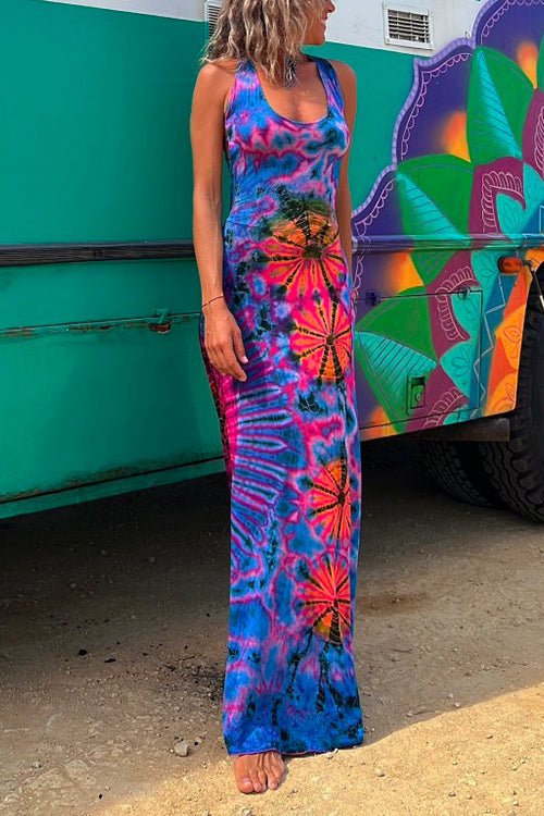 Margovil Criss Cross Backless Tie Dye Maxi Cami Dress