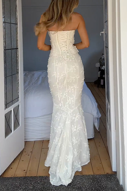 Margovil Embroidered Strapless Corset and Bodycon Maxi Mermaid Skirt Set