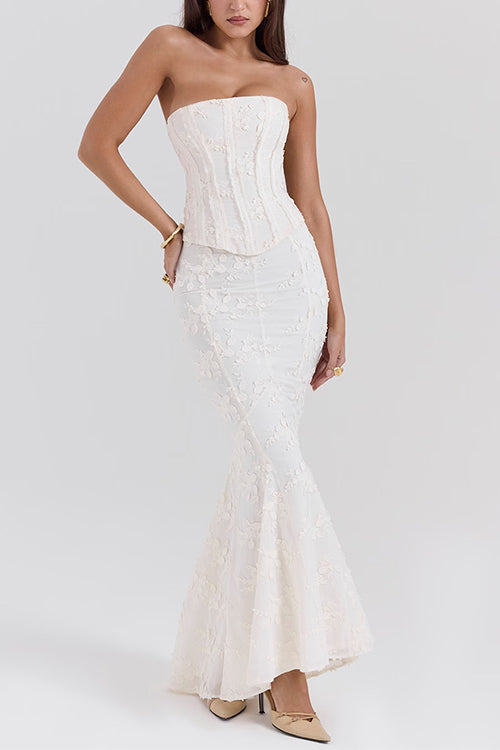 Margovil Embroidered Strapless Corset and Bodycon Maxi Mermaid Skirt Set