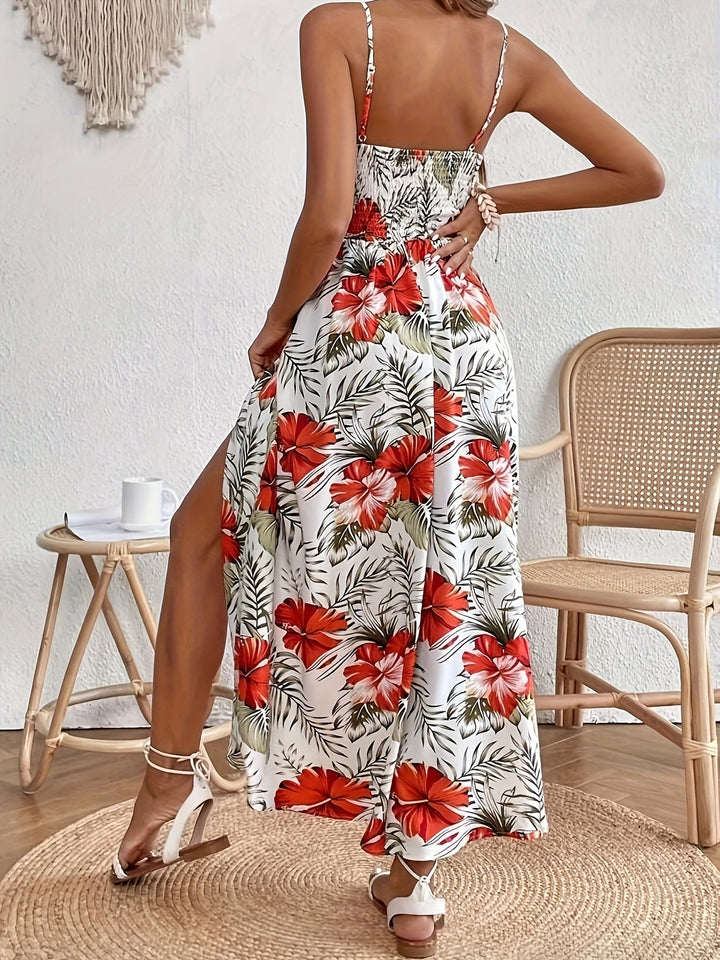 Fleurette | Floral Spaghetti Strap Sleeveless Split Maxi Dress