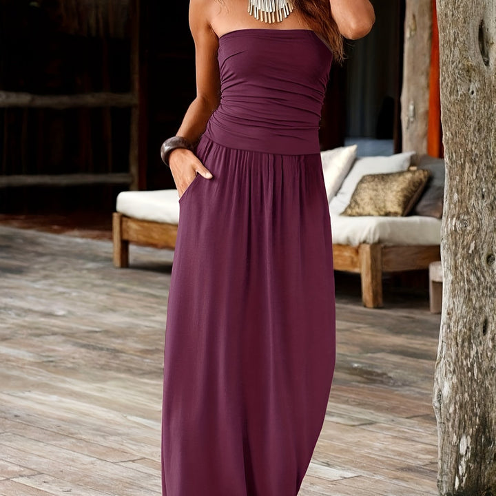 Amazara | Strapless Double Pocket Waist-Cinching Dress
