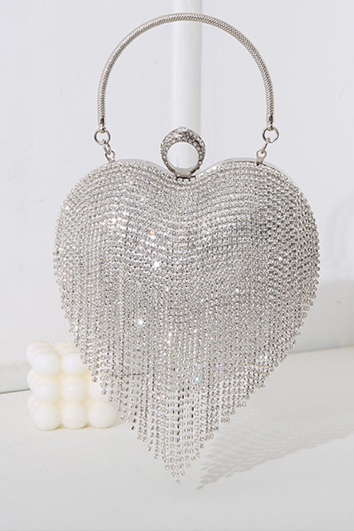 Margovil Luxury Heart Shape Rhinestones Tassel Evening Handbag