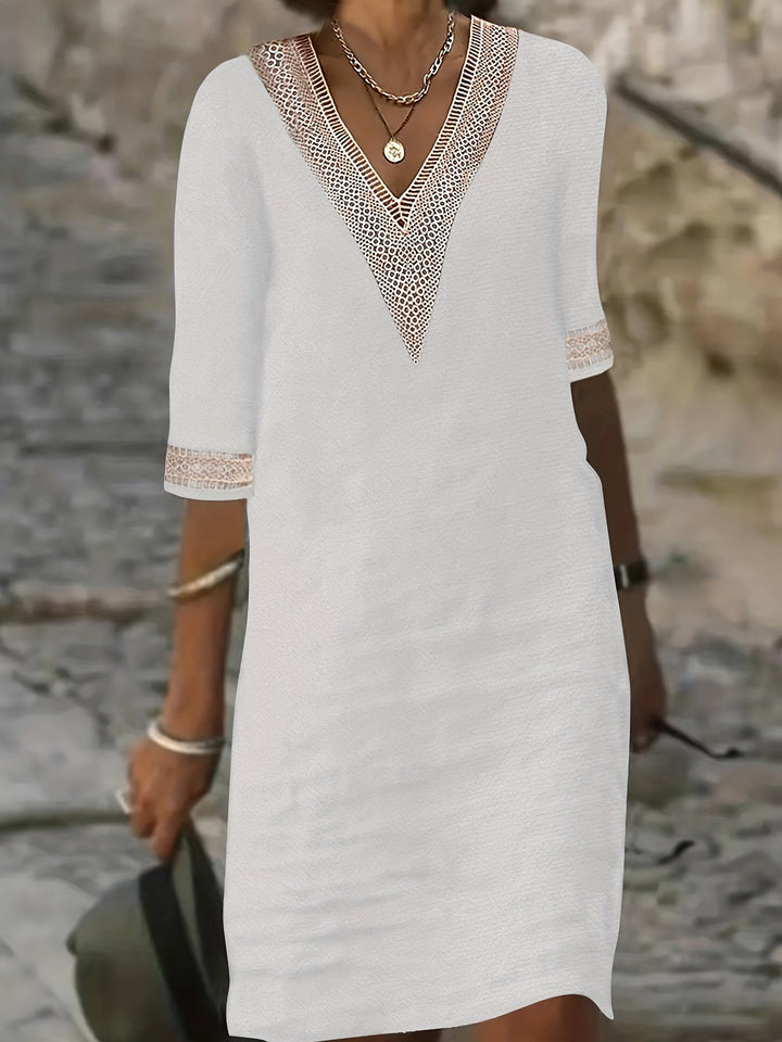 Dentelle | V-Neck Lace Short Sleeve Dress