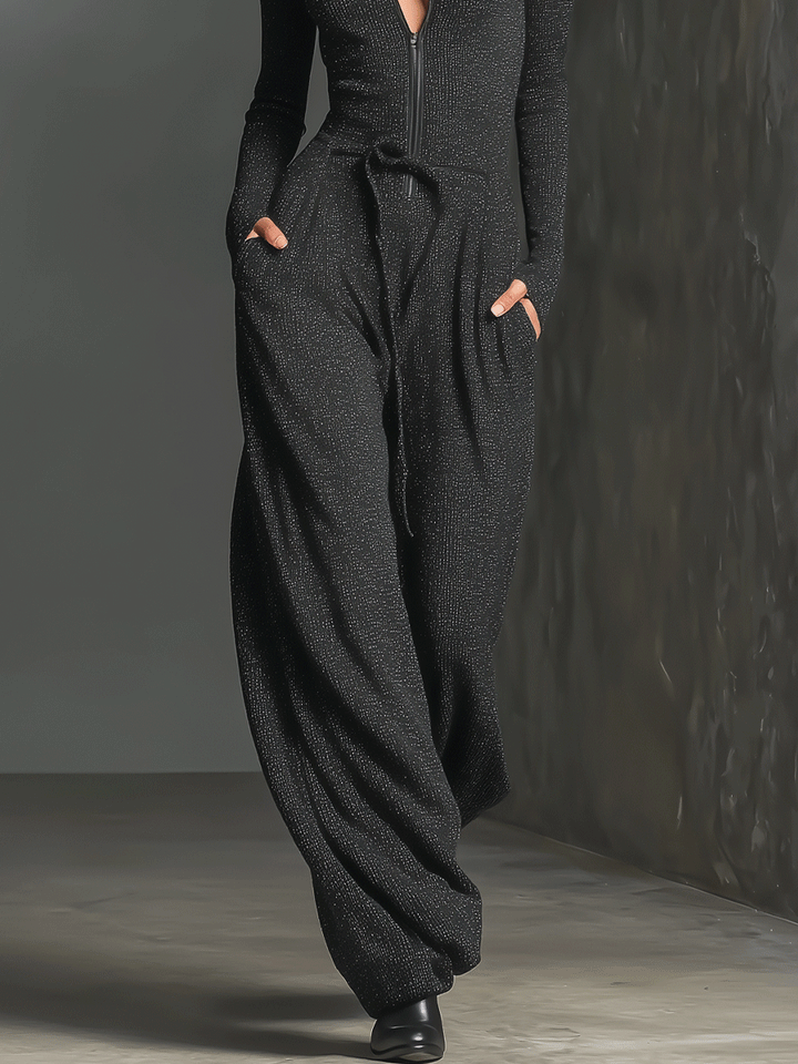 Women's Elegant Knit Sparkling Zipper Front Jumpsuit MDA2560G5I
