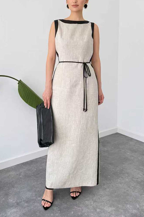 Boat Neck Sleeveless Back Slit Maxi Dress