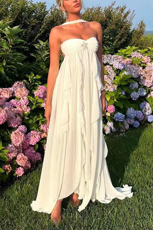 Margovil Sleeveless Open Back Ruffle Trim Slit Maxi Dress