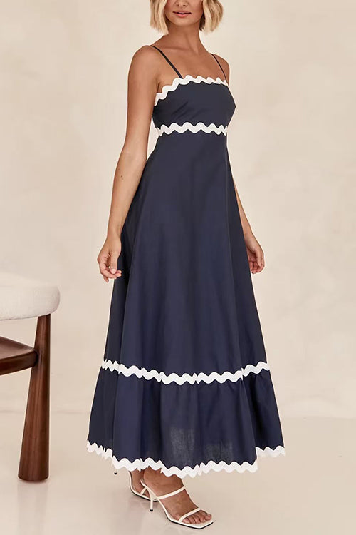 Margovil Spaghetti Strap Ric Rac Trim Swing Maxi Dress