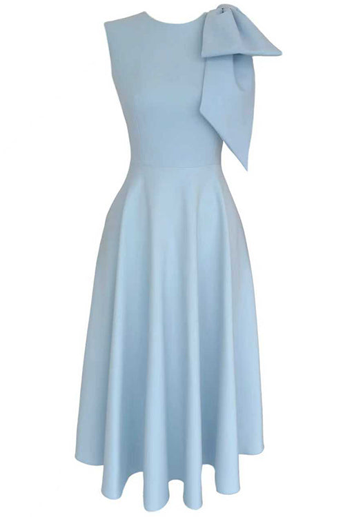 Crewneck Sleeveless Bow Shoulder Swing Midi Dress