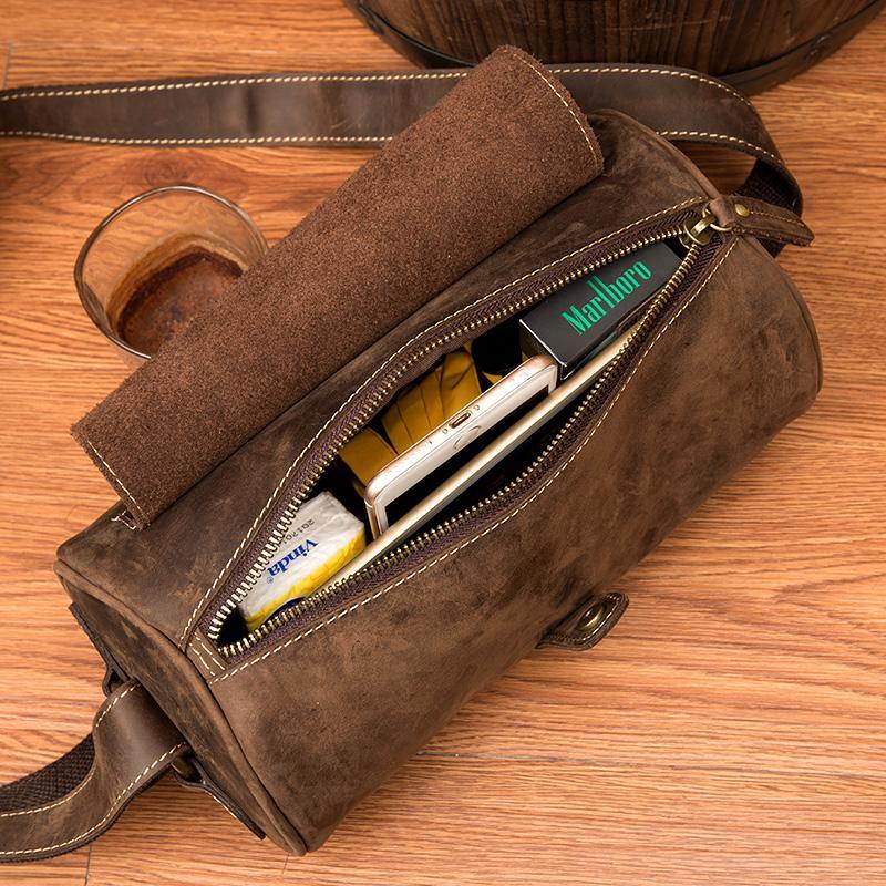 Elara | Effortlessly Chic — Brown Leather Barrel Shoulder Bag