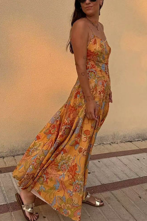 Margovil Spaghetti Strap Floral Print Chiffon Maxi Dress