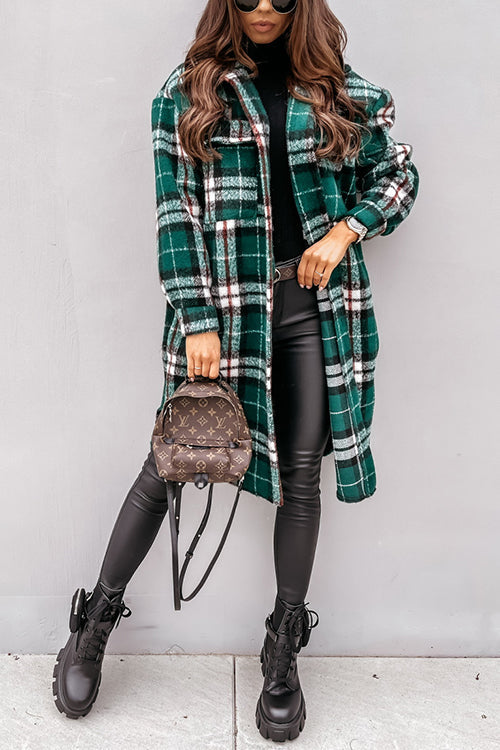 Margovil Long Sleeves Button Up Plaid Casual Shacket Jacket