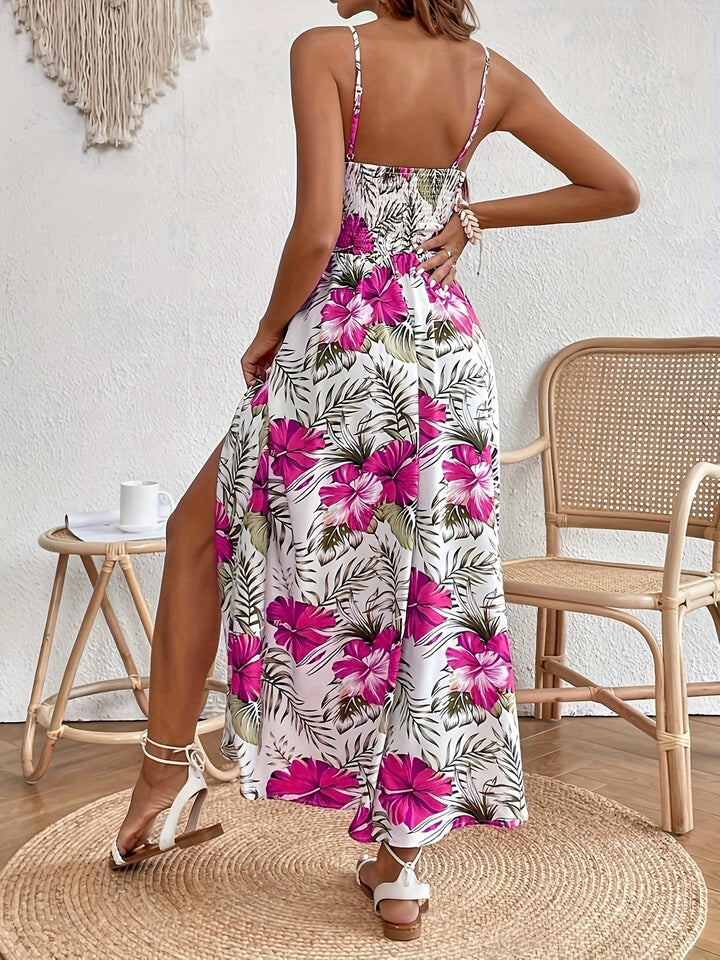 Fleurette | Floral Spaghetti Strap Sleeveless Split Maxi Dress
