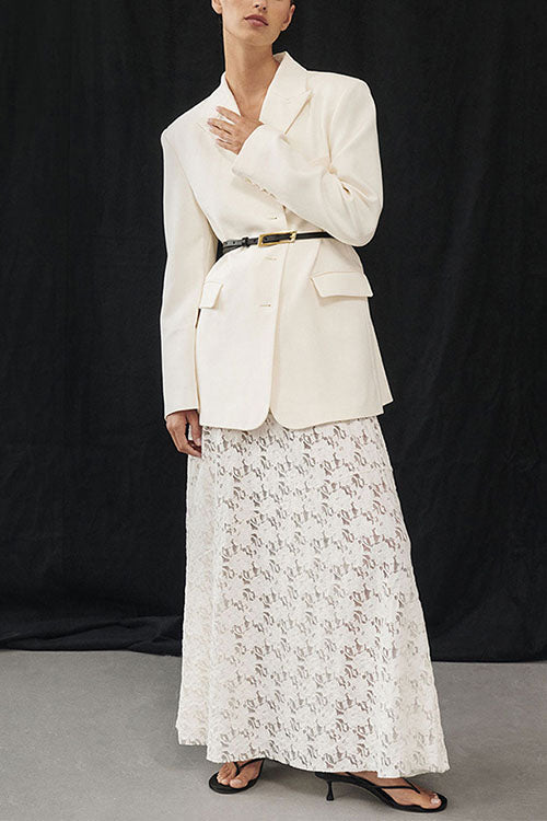Margovil Elastic WaistBand Lace Hollow Out Maxi Skirt