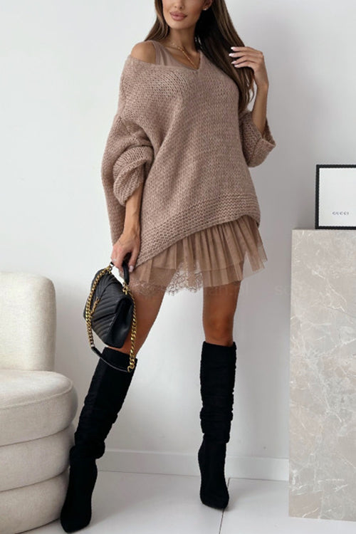Margovil V Neck Drop Shoulder Slouchy Pullover Sweater