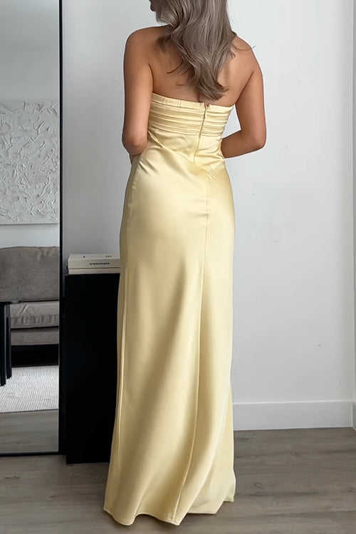 Margovil Strapless Tube Satin Maxi Dress